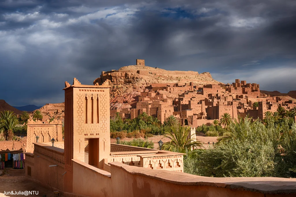Ait Ben Haddou beneath dramatic clouds