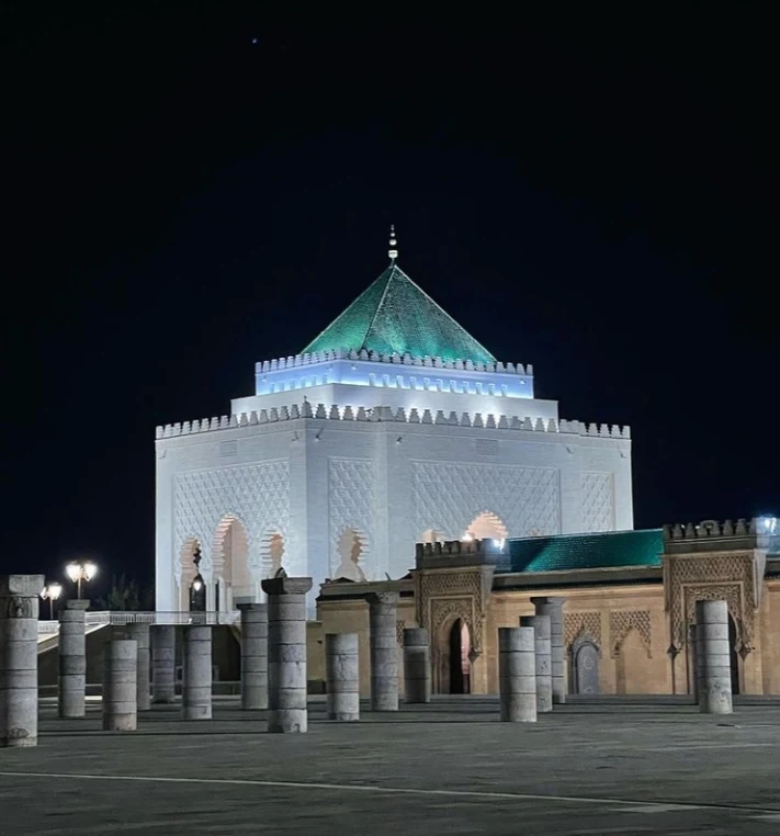 Hassan II Mosque illuminated at night in Casablanca