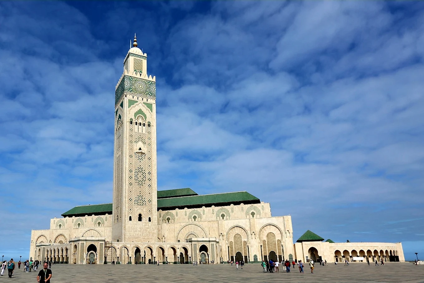 Hassan II Mosque beneath a blue sky