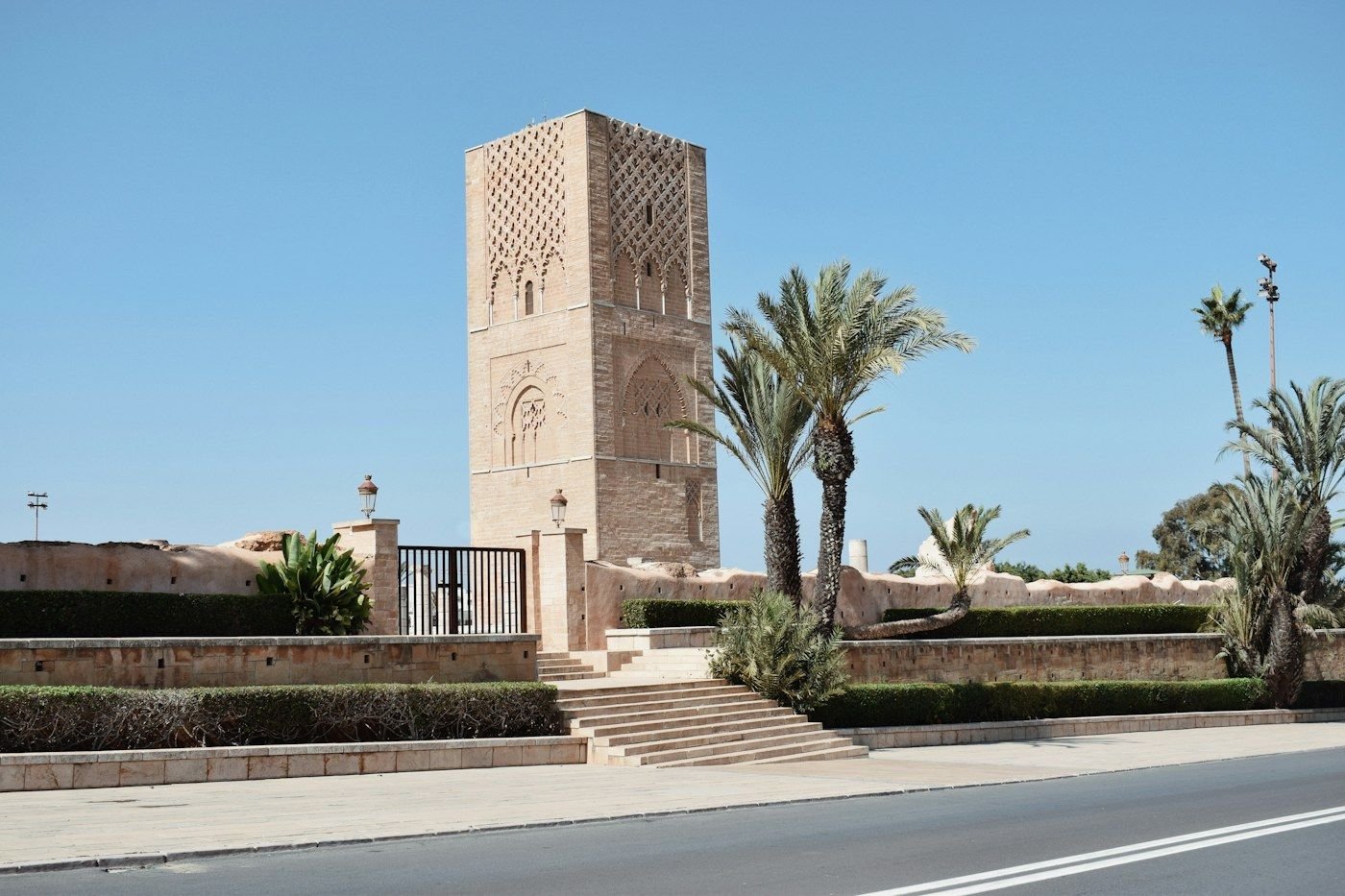 Hassan Tower and palm trees in Rabat